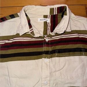 PacSun Olive & Burgundy Striped Casual Button-Down Shirt